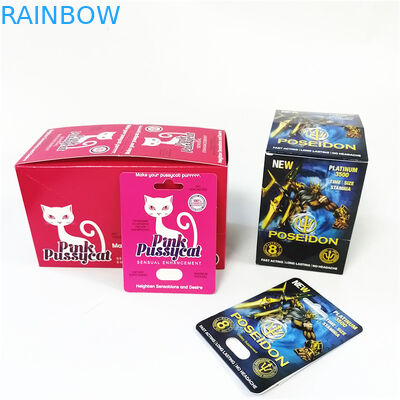 Carte rose de boîte de papier de minou gravant les cartes en refief sensuelles de estampillage chaudes de boîtes de présentation d'emballage de boursouflure d'amélioration