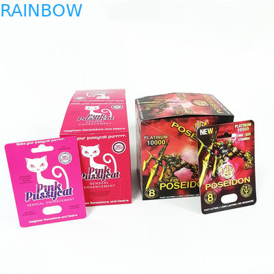 La publicité imprimant l'emballage masculin de papier fait sur commande de pilule d'amélioration de rhinocéros fait sur commande de boîte à cartes enferme dans une boîte le minou rose