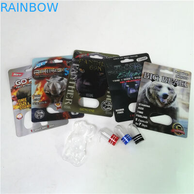 Pilules sexuelles d'amélioration empaquetant les cartes maximum de boursouflure du rhinocéros 150K 3D avec la boîte de papier pour la capsule de sexe de poudre