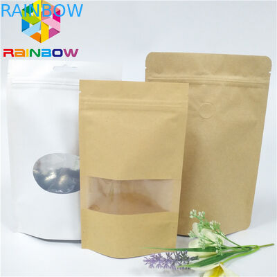 Sacs en papier imprimés faits sur commande avec le sac zip-lock de Brown Papier d'emballage pour le café/thé avec le support de fenêtre vers le haut de la poche de empaquetage