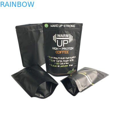 Sac de café d'impression d'or Matte Black Finish Foil Stand vers le haut de sac d'emballage de tirette