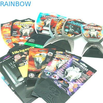 Le rhinocéros masculin en gros de caisses d'emballage de pilules d'amélioration 69 cartes de l'emballage 3d effectuent l'emballage de boursouflure de capsule de Rhinopill Ca