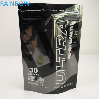 Logo adapté aux besoins du client par poche debout en plastique noire brillante de Mylar de papier d'aluminium