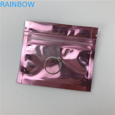 Sac latéral de tirette de joint de l'impression trois en plastique de petite taille de Rose Gold Ziplock Pouch Logo pour des bijoux avec la fenêtre