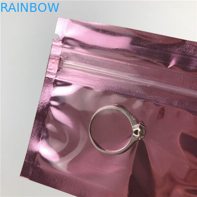 Sac latéral de tirette de joint de l'impression trois en plastique de petite taille de Rose Gold Ziplock Pouch Logo pour des bijoux avec la fenêtre