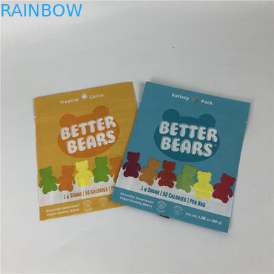 Trois sacs biodégradables comestibles de soudure à chaud plats d'emballage du biscuit CBD THC Gummies de casse-croûte de joint latéral