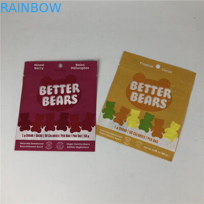 Trois sacs biodégradables comestibles de soudure à chaud plats d'emballage du biscuit CBD THC Gummies de casse-croûte de joint latéral