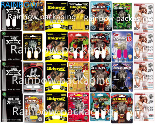 cartes de empaquetage de rhinocéros de la boursouflure 3D pour le rhinocéros 10K/le chat Cat Pills de rose boîte de papier de 100K/69 pilules