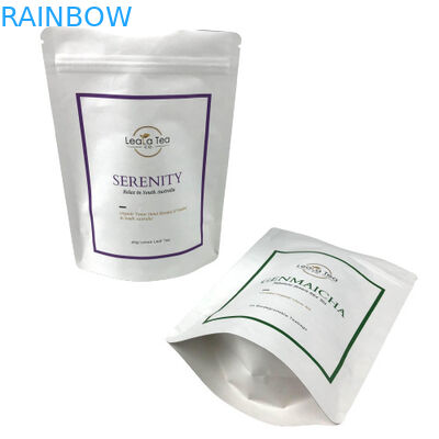 Sacs de papier d'aluminium de preuve d'odeur pour le logo fait sur commande blanc de thé de grains de café