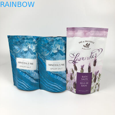 Les poches emballées réutilisables imprimées pour Bath imbibent se tiennent vers le haut de la tirette en aluminium Matte Blue Mylar