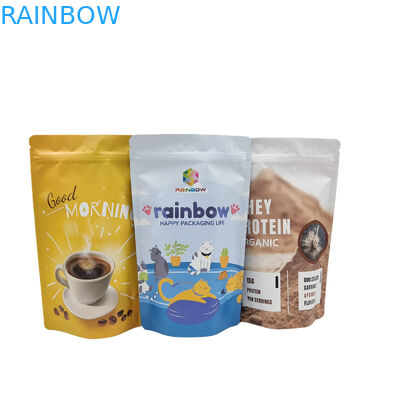 La tirette comestible de papier d'aluminium d'emballage en plastique tiennent les sacs pour la poudre de protéine de biscuit de casse-croûte