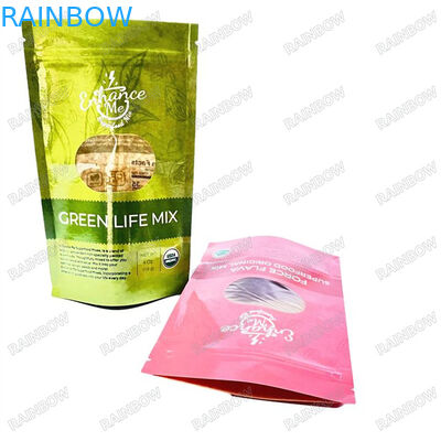 Impression personnalisée à l' épreuve de l' eau sac Mylar coloré Poche alimentaire brillante biodégradable Recouverte de fermeture à glissière sac debout sans déchirure