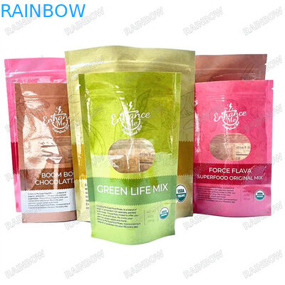 Impression personnalisée à l' épreuve de l' eau sac Mylar coloré Poche alimentaire brillante biodégradable Recouverte de fermeture à glissière sac debout sans déchirure