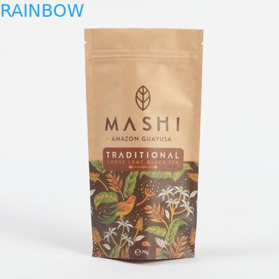 Papier kraft biodégradable personnalisé sacs d'emballage à fermeture à glissière pour la poudre de thé et de café