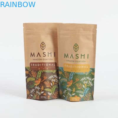 Papier kraft biodégradable personnalisé sacs d'emballage à fermeture à glissière pour la poudre de thé et de café