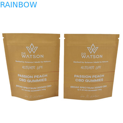 Vente à chaud Biodégradable Stand Up Kraft Paper Sacs anti-odeur avec logo Sacs Mylar ré-fermées pour les gommes comestibles