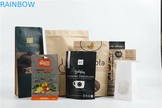 Sacs d'emballage en papier kraft imprimé Sacs à café à fond plat avec soupape de dégazage