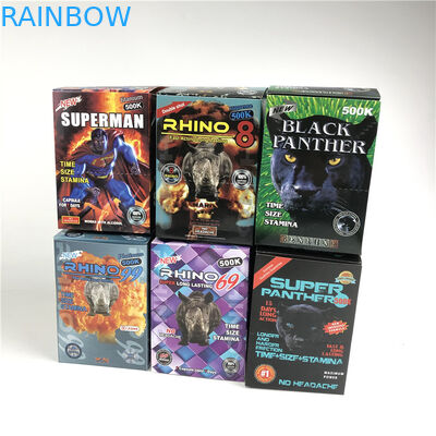 Bouteilles de médicaments en plastique vides Amélioration masculine Rhino 99 Pilules Carte ampoule avec boîte d'affichage