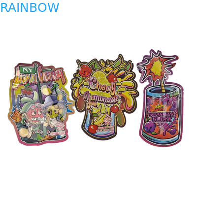 Sacs Mylar à découpe holographique sur mesure 3,5 g Sacs Mylar à découpe holographique de forme irrégulière Sacs d'emballage en plastique en fermeture à glissière anti-odeur