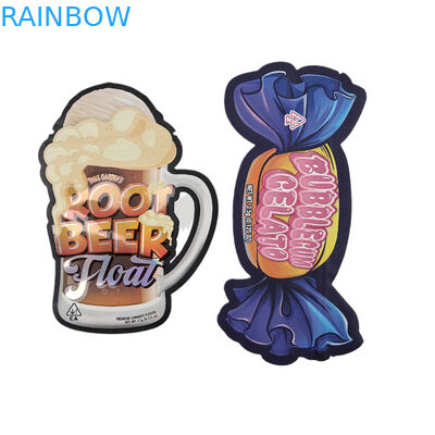 3.5g 7g Imprimé sur mesure, coupé en tuile spécial, sac Mylar de forme irrégulière, résistant à l'odeur, avec fermeture à glissière