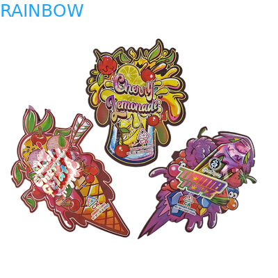 Sac Mylar en forme avec logo personnalisé imprimé Holographe irrégulier Ziplock anti-odeur 3.5g 7g 14g 28g Snack pouches