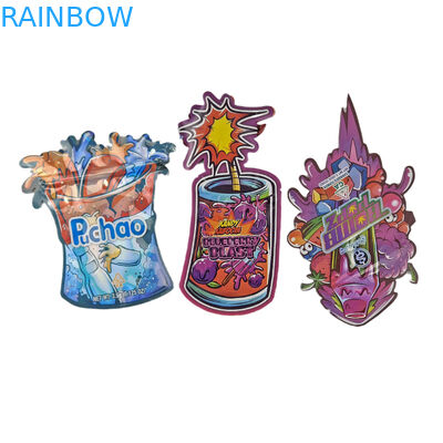 Sac Mylar en forme avec logo personnalisé imprimé Holographe irrégulier Ziplock anti-odeur 3.5g 7g 14g 28g Snack pouches