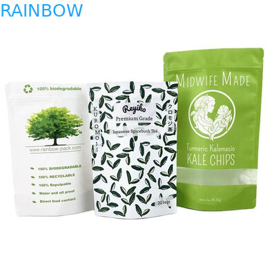 Logo personnalisé 100% papier kraft biodégradable sacs re-fermables pour les aliments poudre de noix comestibles emballage sac de thé mince vide