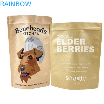 Produits alimentaires personnalisés Sacs en papier kraft brun PLA pour mangues Poudre Aliments pour animaux de compagnie Délices comestibles Sacs d'emballage Mylar avec fermeture à glissière