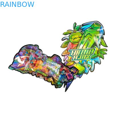 Sachets Mylar avec forme personnalisée 3.5g, boîte présentoir, sécurité enfant, toucher doux, découpe à l'emporte-pièce pour plastique comestible 1g 3.5g 7g 14g 28g