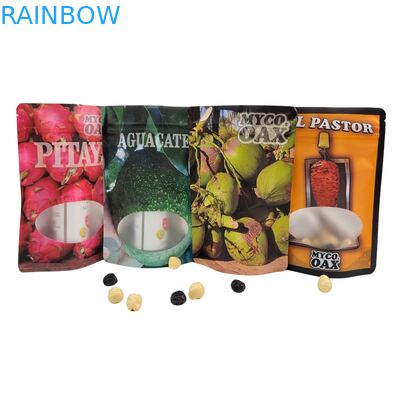 Emballage en poche debout, joint à trois côtés, joint plat, fermeture à glissière réutilisable, fenêtre Mylar en aluminium, sacs en plastique réutilisables