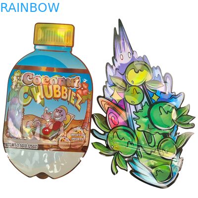 Sac en Mylar brillant découpé à la forme avec fermeture éclair pour produits comestibles, résistant aux odeurs, 3.5g, 7g, 14g, 28g, Gummies aux champignons, sac plastique imprimé sur mesure