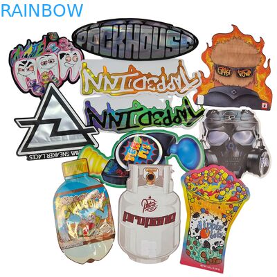 Sac en Mylar brillant découpé à la forme avec fermeture éclair pour produits comestibles, résistant aux odeurs, 3.5g, 7g, 14g, 28g, Gummies aux champignons, sac plastique imprimé sur mesure