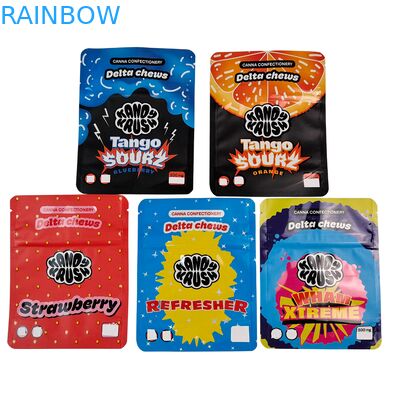 Sachet Mylar Stand-up 3.5g 8e imprimé personnalisé Arc-en-ciel pour produits comestibles, résistant aux odeurs, sac de forme spéciale pour cookie, gummy, Cali Pack Combo