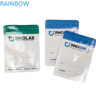 Sac à fermeture éclair avec logo personnalisable pour aligneurs dentaires, avec thermoscellage et sac en plastique Mylar transparent sur une face