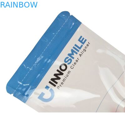 Sac à fermeture éclair avec logo personnalisable pour aligneurs dentaires, avec thermoscellage et sac en plastique Mylar transparent sur une face