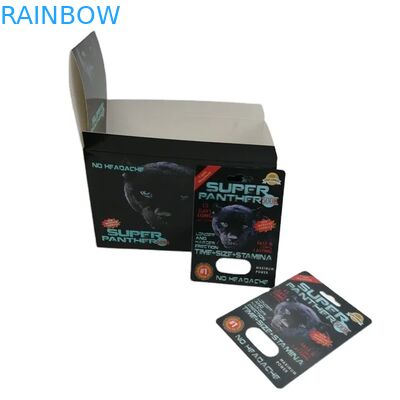 Vente en gros de pilules d'amélioration Rhino personnalisées 100k 150k 200k en gélules, médicaments, emballage de carte 3D avec boîte de présentation en papier
