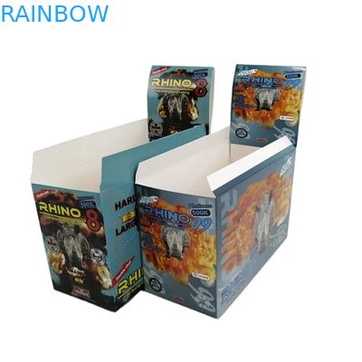 Vente en gros de pilules d'amélioration Rhino personnalisées 100k 150k 200k en gélules, médicaments, emballage de carte 3D avec boîte de présentation en papier