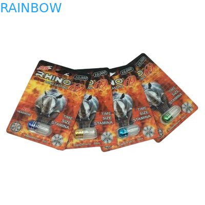 Vente en gros de pilules d'amélioration Rhino personnalisées 100k 150k 200k en gélules, médicaments, emballage de carte 3D avec boîte de présentation en papier