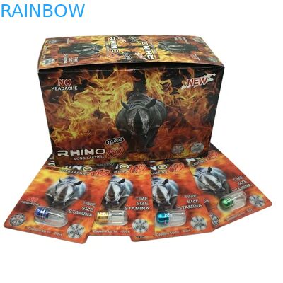 Vente en gros de pilules d'amélioration Rhino personnalisées 100k 150k 200k en gélules, médicaments, emballage de carte 3D avec boîte de présentation en papier