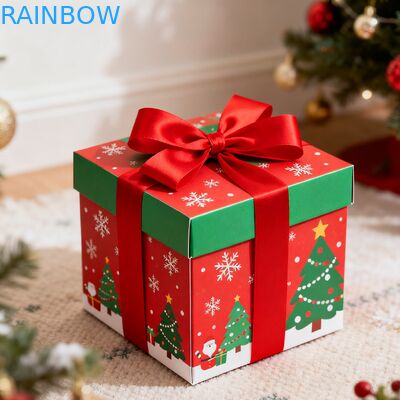 Boîtes cadeaux Kraft recyclables biodégradables rectangulaires boîtes cadeaux à couvercle pliable ruban UV mat personnalisé boîte cadeau de Noël