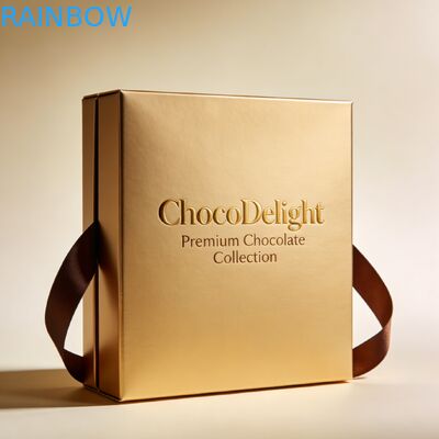 Boîte cadeau de mariage imprimée sur mesure en feuille d'or estampillée avec fenêtre transparente pour les bonbons et les chocolats