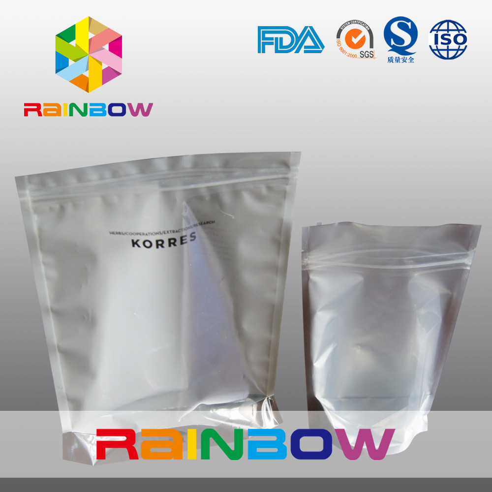 Emballage argenté brillant de poche d'aluminium stratifié par coutume avec la tirette