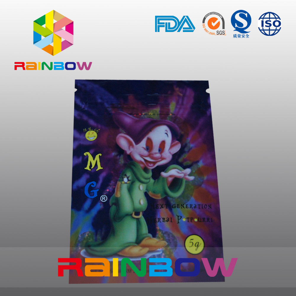 sac de fines herbes d'emballage d'encens de joint latéral de 5g OMG trois avec la tirette