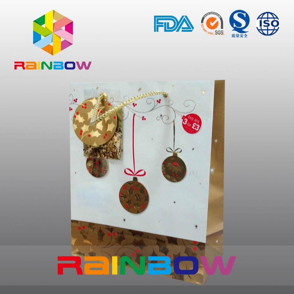 Sac de papier adapté aux besoins du client imprimé par luxe de fond plat avec le cordon pour le cadeau