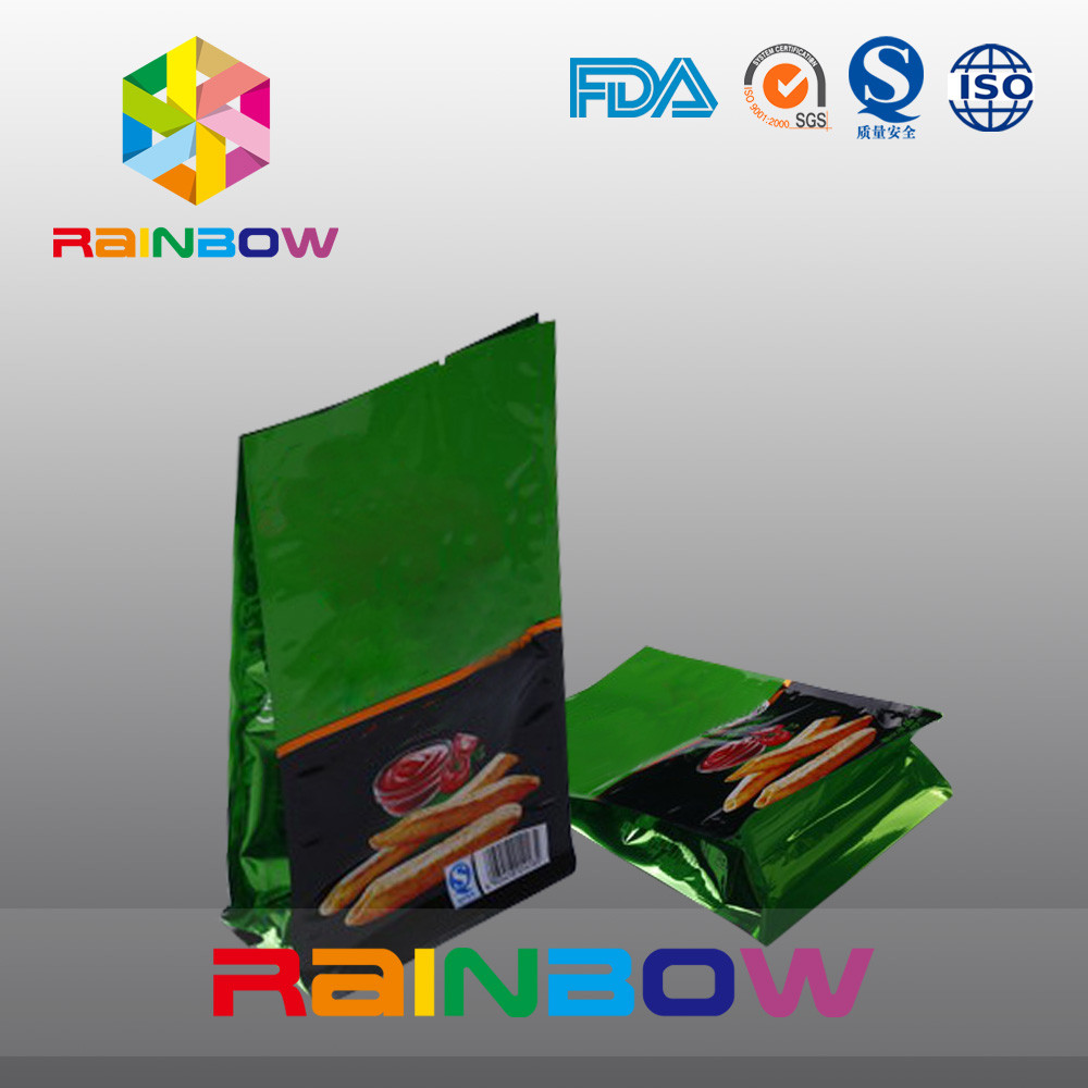 Sachet en plastique de papier d'aluminium, poche de joint du fond plat 8 pour le casse-croûte/pommes frites