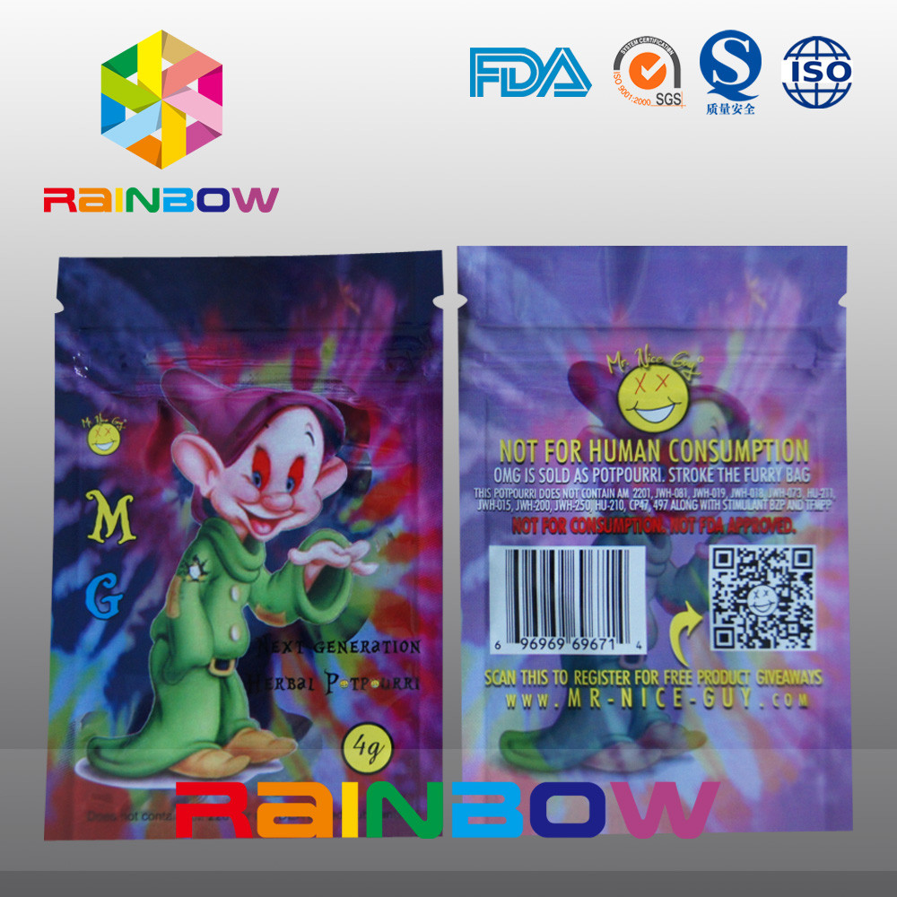 Le zip-lock de fines herbes fait sur commande d'encens du logo M.G d'impression met en sac le sac de fumée d'épice de 5g 4g