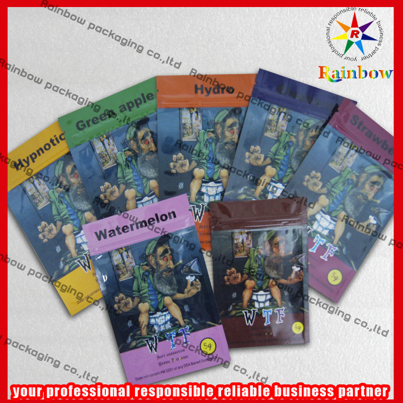 Poches de fines herbes d'encens d'impression vive, sac de papier d'aluminium