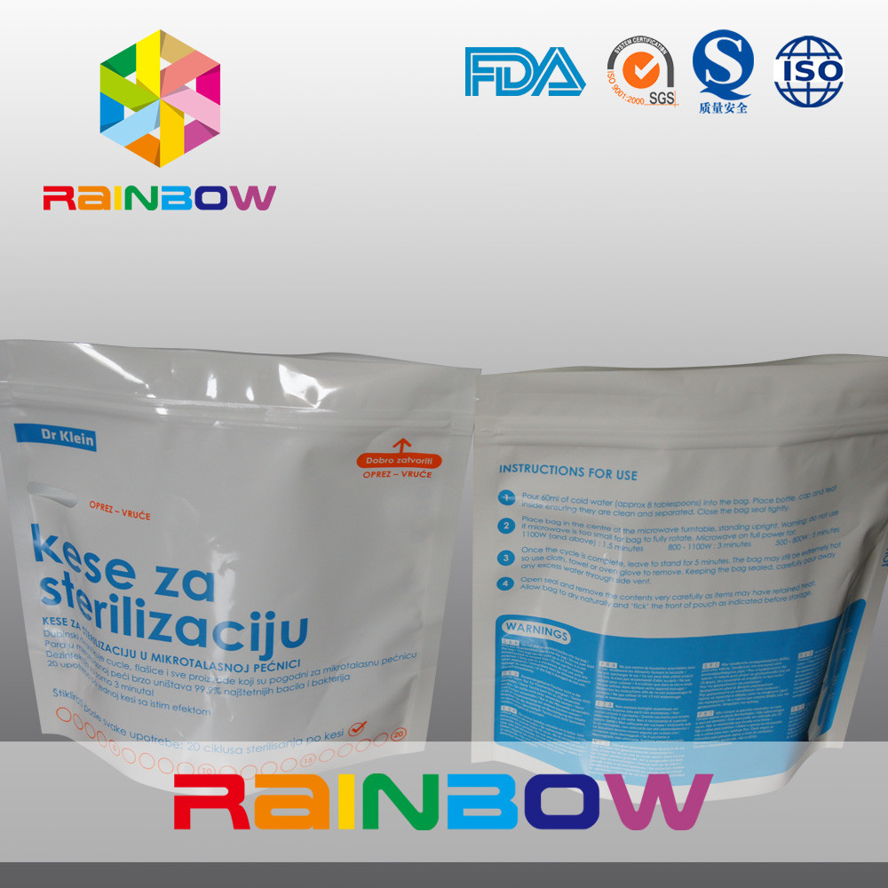 Standd matériel stratifié vers le haut de sac de poche de stérilisateur de micro-onde avec le zip-lock pour le sachet à micro-ondes de biberon/tirette