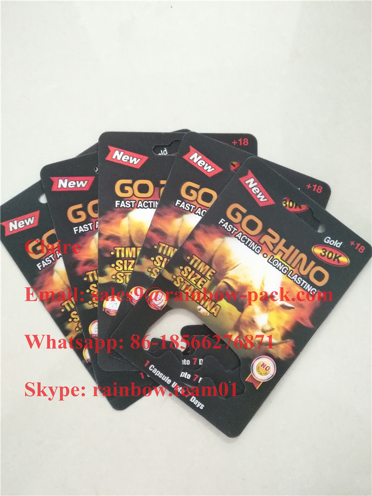 Carte en gros de la boursouflure 3D d'emballage de pilule de rhinocéros des Etats-Unis pour le conteneur/balle/bouteille de capsule de rhinocéros Go