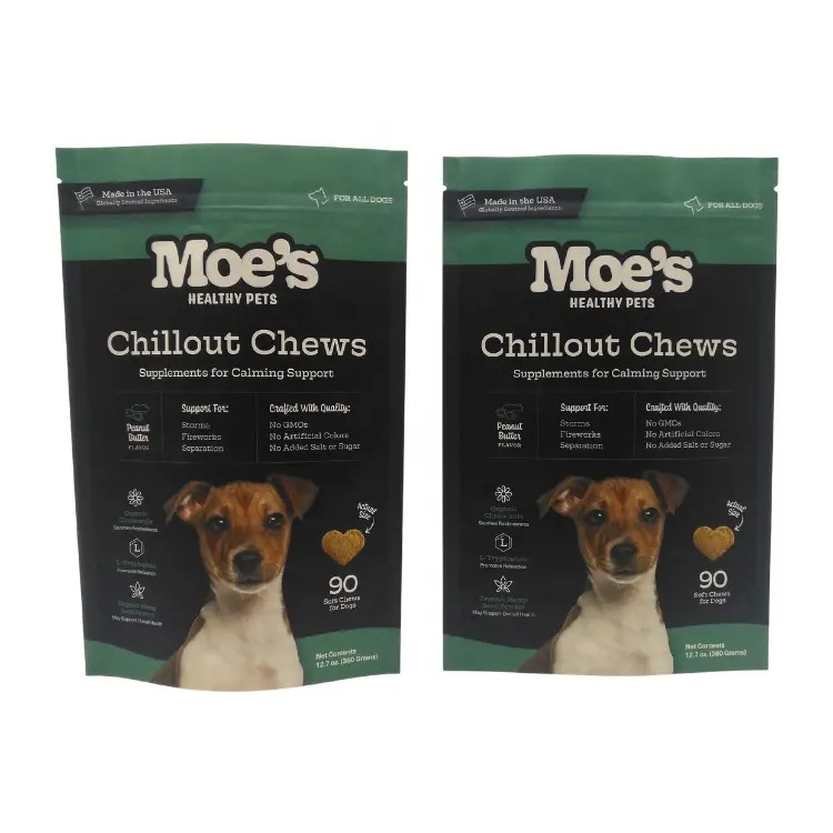 Sac de nourriture pour animaux de compagnie à fermeture éclair en couleurs CMYK pour le stockage de nourriture pour animaux de compagnie à long terme